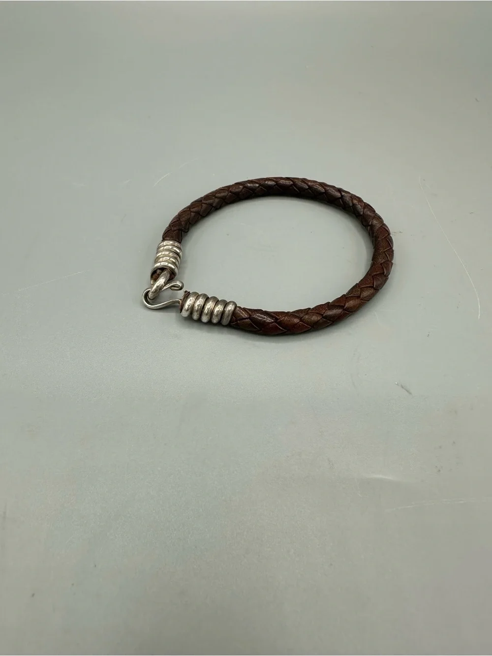 Braided Brown Leather Hook Clasp Bracelet - Unisex Boho Minimalist